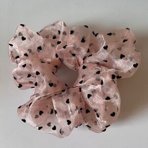 Oversized Pink Organza Heart Scrunchie Velvet Hearts Handmade Hair Tie